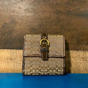 Coach Y2K Classic Signature C Wallet Compact Brown Suede Buckle